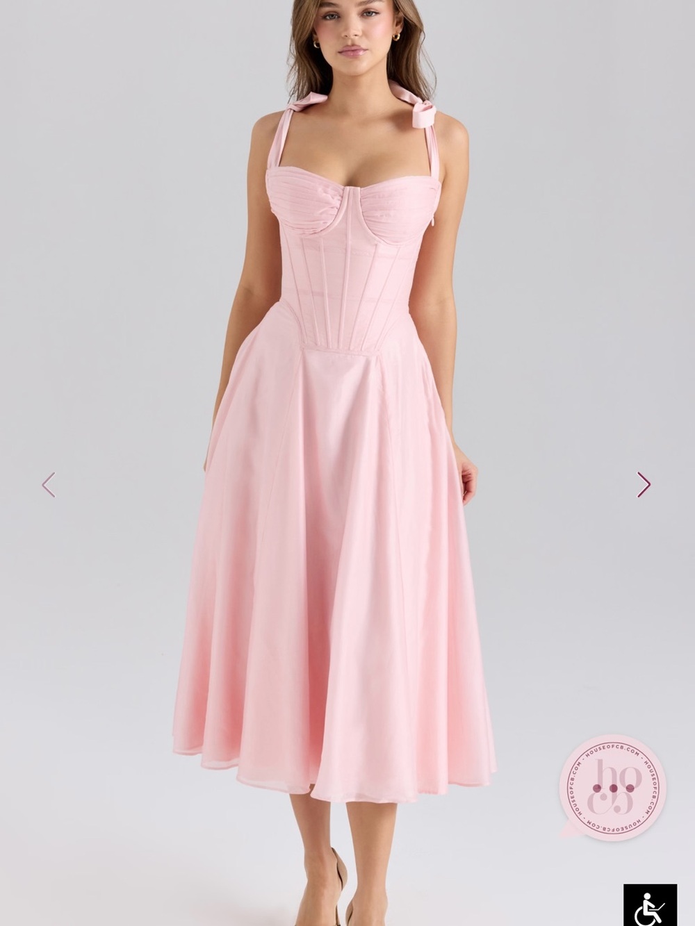 House of CB Pale Pink Tie-Shoulder Corset Midi Dress